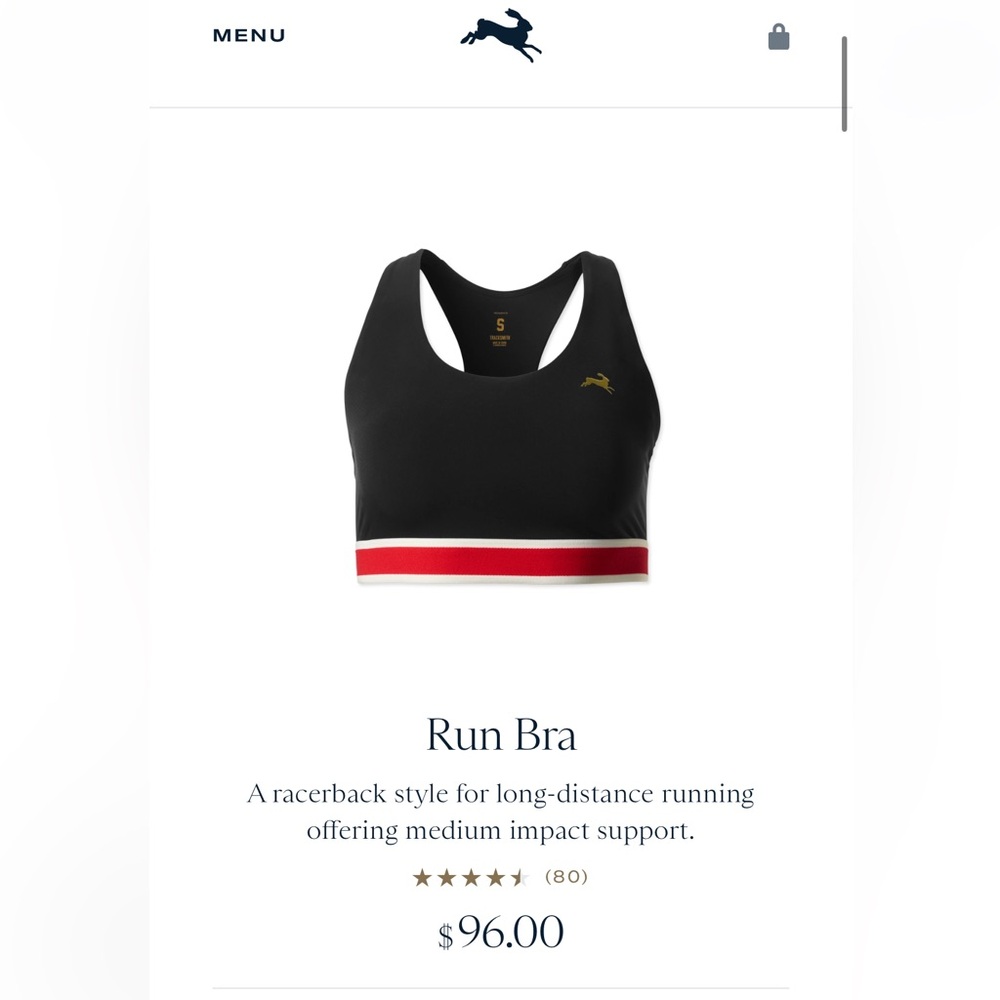 Tracksmith Running Run Training Sports Bra in Black, XS